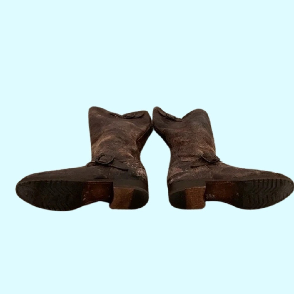 Frye Distressed Slouch Veronica Krinkled Harness Moto Boot 76606 Size 8.5 - Picture 6 of 6